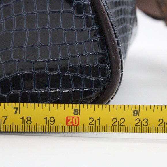 Samantha Brown Dowel Travel Bag Croc Embossed BLUE Brown Weekender Carry On VTG - Picture 10 of 15